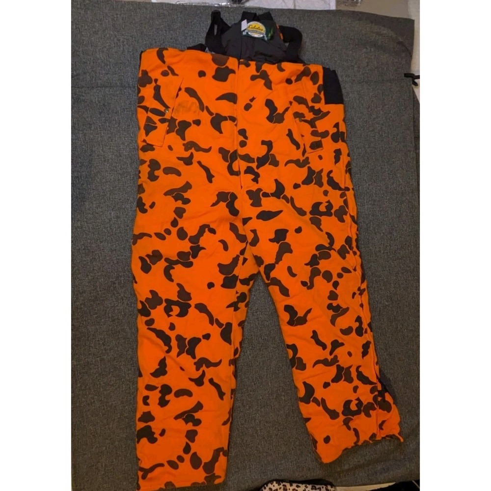 Cabelas Mens Orange Camouflage‎ Overalls 2X Hunting Adjustable Straps Outdoor